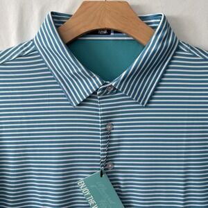 Inward Half Men's XL SS Performance Polo Green/White/Blue Stripe NWT Golf